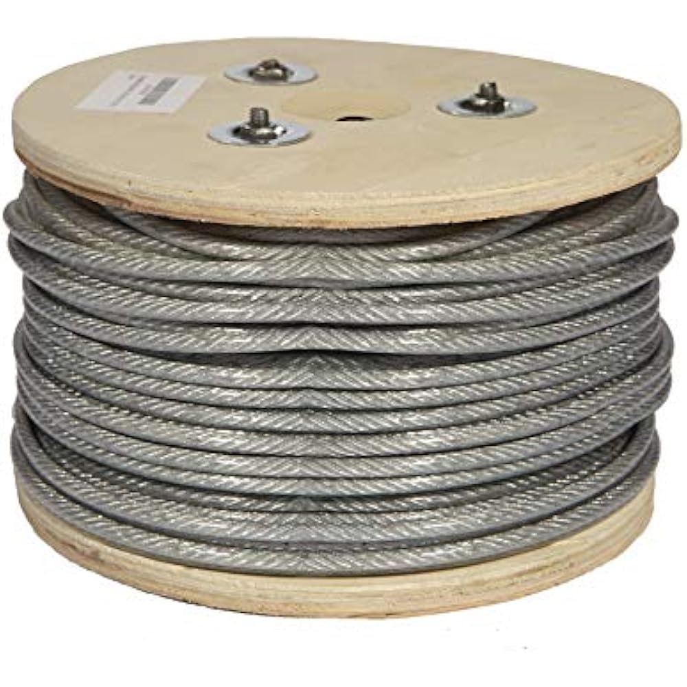 Vinyl Coated Wire Rope, Aircraft Cable, Stainless Steel, 250 Feet, 3/16