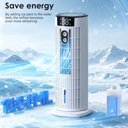 Portable Air Conditioners, 4 in 1 Evaporative Air Cooler, 1000ML Tower Fan with Remote, 3 Wind Speeds&Turbo Mode, 2 Mist,10H Timer, 90° Oscillation Portable AC for Home, Office CoamoTrail (Beige)