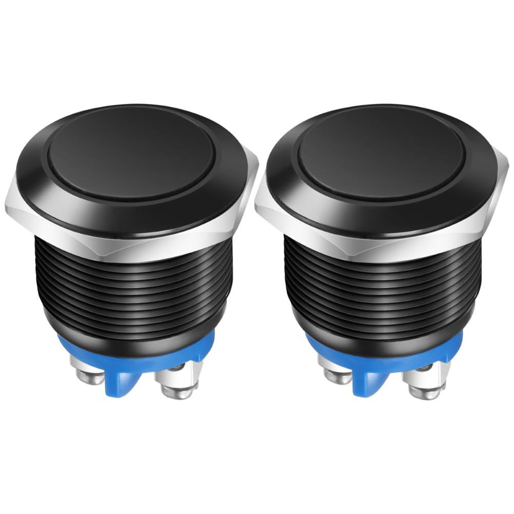 Gebildet 2pcs 19MM Momentary Push Button Switch IP65 waterproof Aluminium Alloy Shell 3A/12V 24V 36 DC 110V 250VAC 1NO SPST Screw Terminal (Black Shell) — image 1