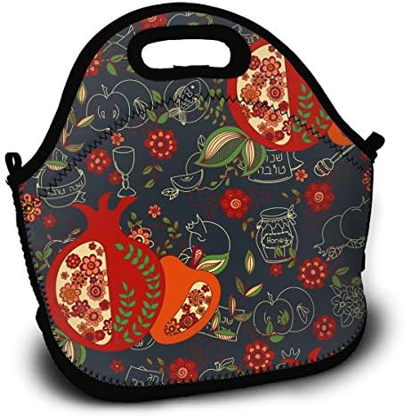 AnThys Rosh Hashanah Jewish New Year Lunch Bag Insulated Tote Handbag Lunchbox Food Container Gourmet Tote Cooler Warm Pouch with Shoulder Strap for Women Teens Girls