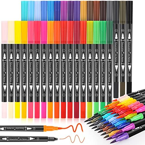 Soucolor Art Brush Markers Pens for Adult Coloring Books, 34 Colors