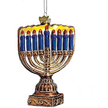 Noble Gems Kurt Adler 4-1/2-Inch Glass Menorah Ornament