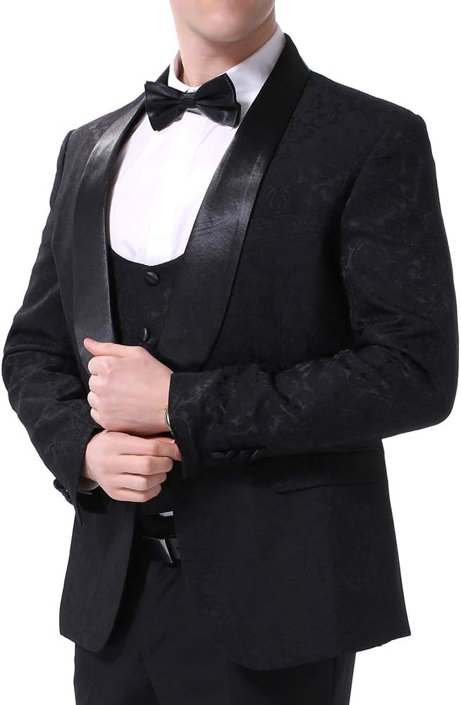 Boyland Mens 3 Piece Tuxedo Suits Dinner Party Prom Groom Tuxedos(Jacket+Vest+Pants)