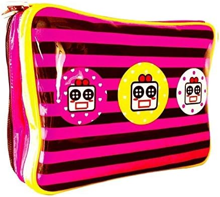 Cute Makeup Bag (LARGE) Pink Stripe Cosmetic Organizer Toiletry Pencil Pouch Women Back to School Teen Girl Train Case by Miss Locker by Miss Locker