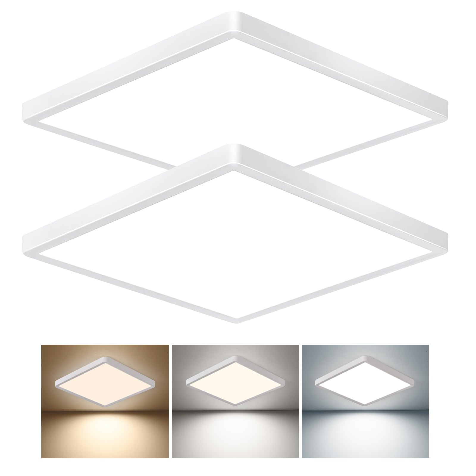 Photo 1 of 16 Inch Square LED Flush Mount Ceiling Light 2 Pack, 36W 3600LM, 3000K/4000K/6000K CCT Selectable, White Super Slim Low Profile Ceiling Light Firxtue for Bedroom/Kitchen/Living room/Dinning room