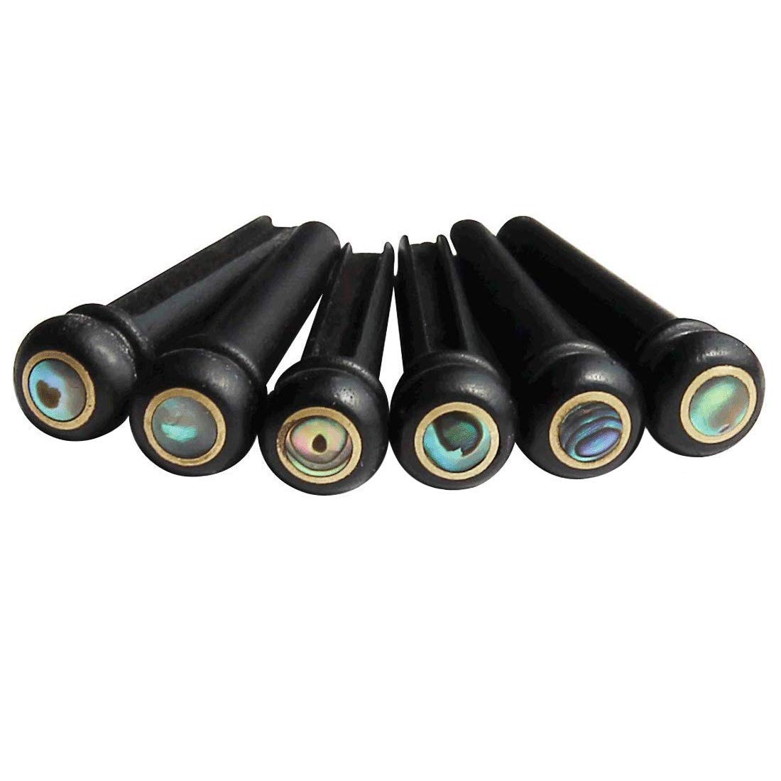6x Acoustic Guitar String End Ebony Bridge Pins Replacement Set Black Ebony Wood Shell