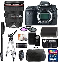 Canon EOS 6D SLR Digital Camera with Canon 24-105mm f/4.0L IS USM AF Lens + Battery + Tripod + Monopod + Case + 64GB Master Accessory Bundle