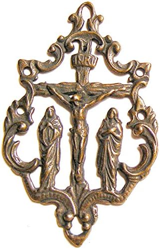 Two Marys Medal Crucifix, True Bronze Religious Saint Replica Catholic Pendant Necklace Gift Box 1101