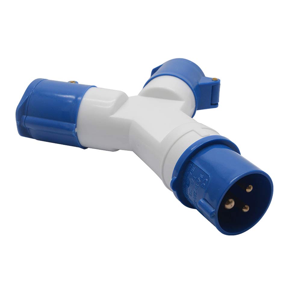 2-Way Splitter 16A 220v IP44 2 Way 3 pin Industrial Site Plug & Wall Socket Waterproof IP44 Plug Connector Socket 2P+Earth Male/Female