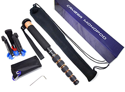 Koolehaoda Lightweight Portable 63-inches Camera Aluminium Monopod with Folding Three Feet Support Stand. 6-Section Leg, Leg max Diameter: Φ28MM, Folding Length: 42cm /16.5inch (K-266 Orange)