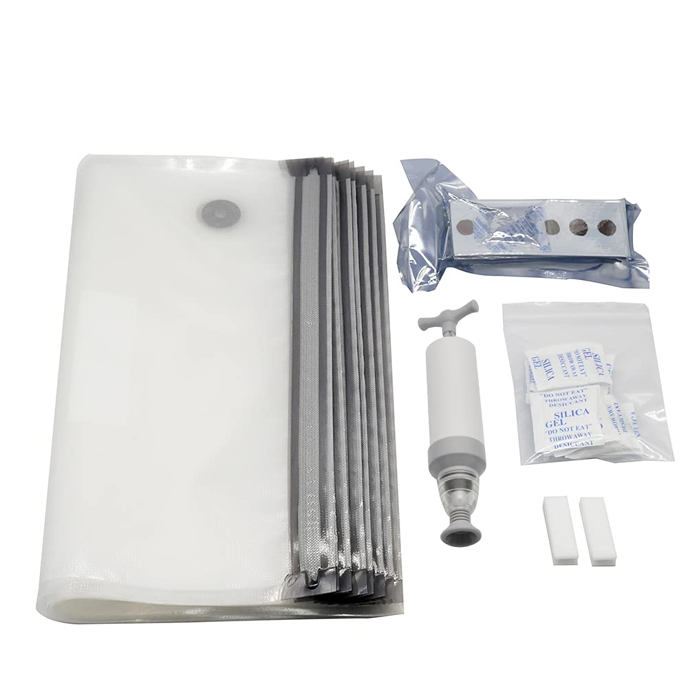 Durable 3D Printer Filament Storage Bags (10-Pack) Vacuum Compression Sealed Dry Bag with Hand Pump, Desiccants, 6-dots Humidity Indicator Cards