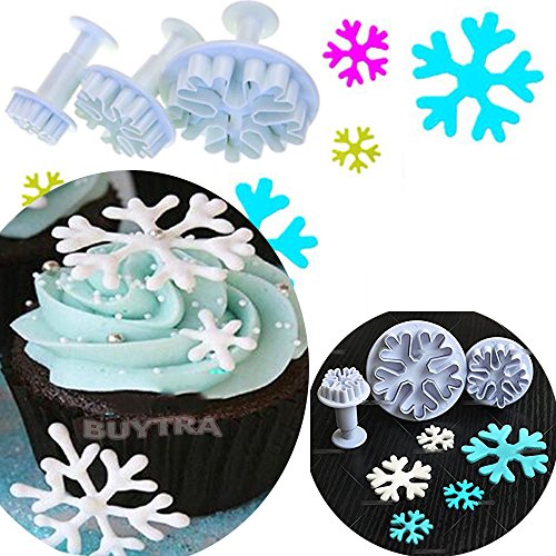 Anyana 3pcs set Snowflake Plastic Plunger Cookie impression Cutter Cake Mold Tool Sugar Paste Baking Mould Pastry - Thumbnail 5