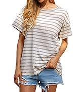 Casual Striped Shirt Women Stretchy Soft Simple Short Sleeve Summer T Shirts Top