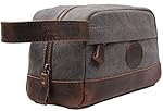 MSG Vintage Leather Canvas Travel Toiletry Bag Shaving Dopp Kit A001
