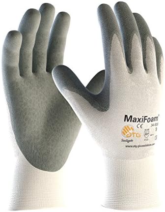 Protective Industrial Products Small MaxiFoam By ATG Gray Nitrile Palm And Finger Coated Work Gloves With Nylon Liner And Continuous Knit Wrist, white/gray (34-800-S)