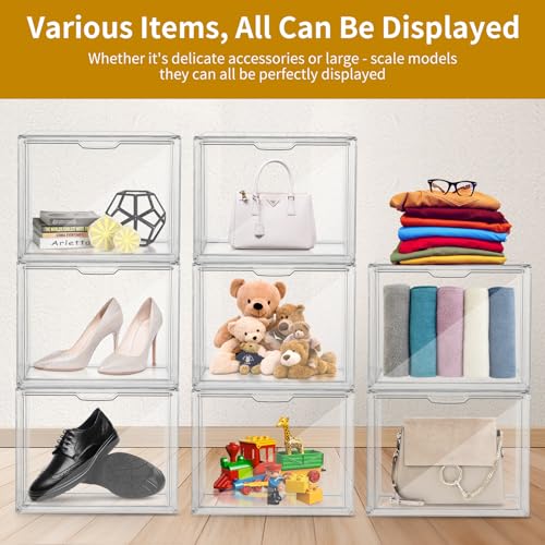 Display Case - 36 x 27 x 23 cm Teca Plexiglass - Dustproof Display Case with Magnetic Door, Stackable, Multifunctional Display Case for Collections, Bags, Shoes, Books and 3D Puzzles