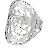 SIPURIS Lotus Flower Om Ohm Aum Symbol Ring Yoga Rings Promise Rings Flower of Life Filigree Band Finger Ring Jewelry