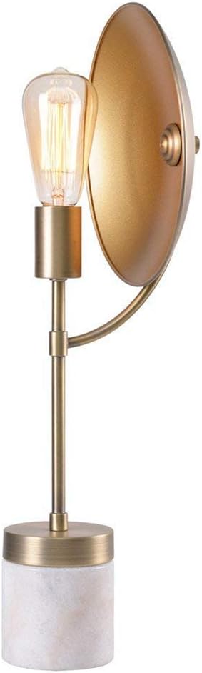 Lampworks Table Lamp Marble Base Bedside Lamp Metal Round Disc Shaped Lampshade Desk Lamp Industrial Design Light for Bedrooms Living Room(Bulb Not Included)