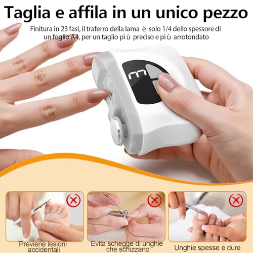 Tagliaunghie Elettrico Tagliaunghie per Piedi, 3 in 1 Tagliaunghie Automatico con LED, Tagliaunghie Elettrico Portatile per Unghie con 3 Velocità, Nessun Rumore, per Neonati, Adulti, Anziani-Grigio