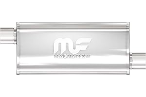 MAGNAFLOW EXHAUST PRODUCTS MagnaFlow 5in x 8in Oval Offset/Offset Performance Muffler Exhaust 14264 - Straight-Through, 3in Inlet/Outlet, 18in Body Length, 24in Overall Length, Polished Finish - Classic Deep Exhaust Sound