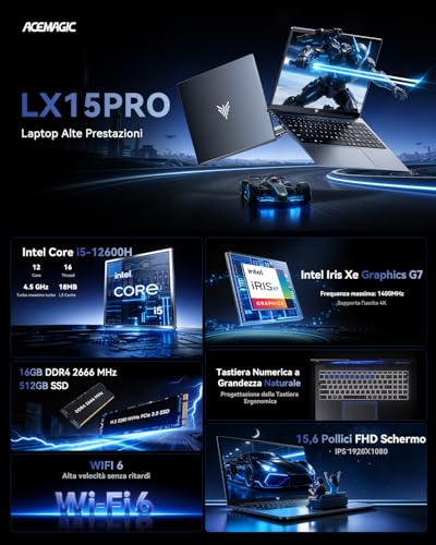 ACEMAGIC 2026 New Laptop Notebook Processor i5-12600H, 12 Cores, Up to 4.5 Ghz,15.6 Inch 1080 FHD,16 GB RAM DDR4,512GB SSD,Laptop PC Wifi 6,HDMI,Typo C,Privacy Cam,USB3.2
