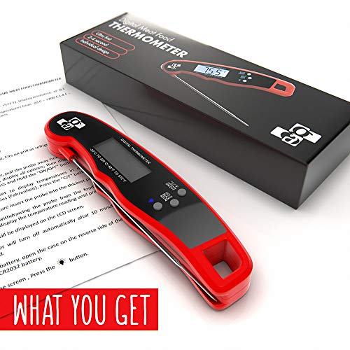 GA Digital Meat Thermometer - Ultra Fast IP67 Waterproof Food Thermometer - Outdoor Cooking Thermometer for Grill BBQ - Folding Metal Kitchen Grilling Thermometer
