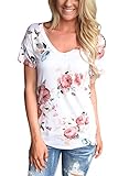 ZKESS Women Short Sleeve V-Neck Floral Printed Blouse Casual Tops T Shirt