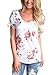 Women Short Sleeve V-Neck Floral Printed Flower Blouse Casual Loose Tops T Shirt Large Size White