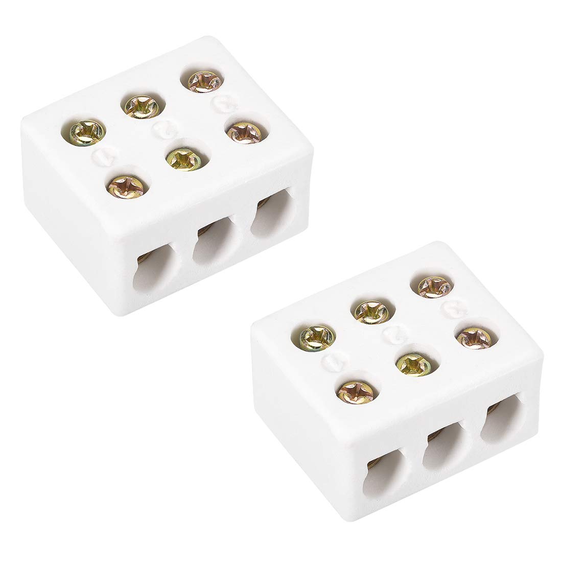 sourcing map 3 Way 6 Hole Ceramics Terminal Blocks High Temp Porcelain Ceramic Connectors 2pcs