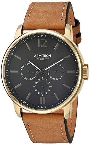 Armitron Men's 20/5217BKGPTN Multi-Function Dial Tan Leather Strap Watch