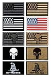 10 PCS Tactical Patches of USA US American Flag Punisher Don't Tread On Me Skull, with Hook and Loop for Backpacks Caps Hats Jackets Pants, Military Army Uniform Emblems, Size 3x2 Inches