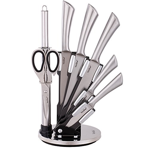 VonShef 7 Piece Professional Stainless Steel Kitchen Knife Set with
Revolving Block