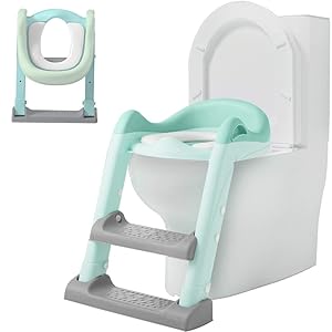 Potty Training Seat with Adjustable Ladder, Kid’s Ladder Toilet Seat with Non-Slip Step Stool Ladder, Potty Training Ladder, Potty Chair, Green