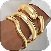 iF YOU Chunky Gold Bangle Bracelets for Women, 14k Gold Plated Multi Layer Stackable Cuff Bracelet Set, Trendy Statement Bracelet Stack Jewelry Gifts