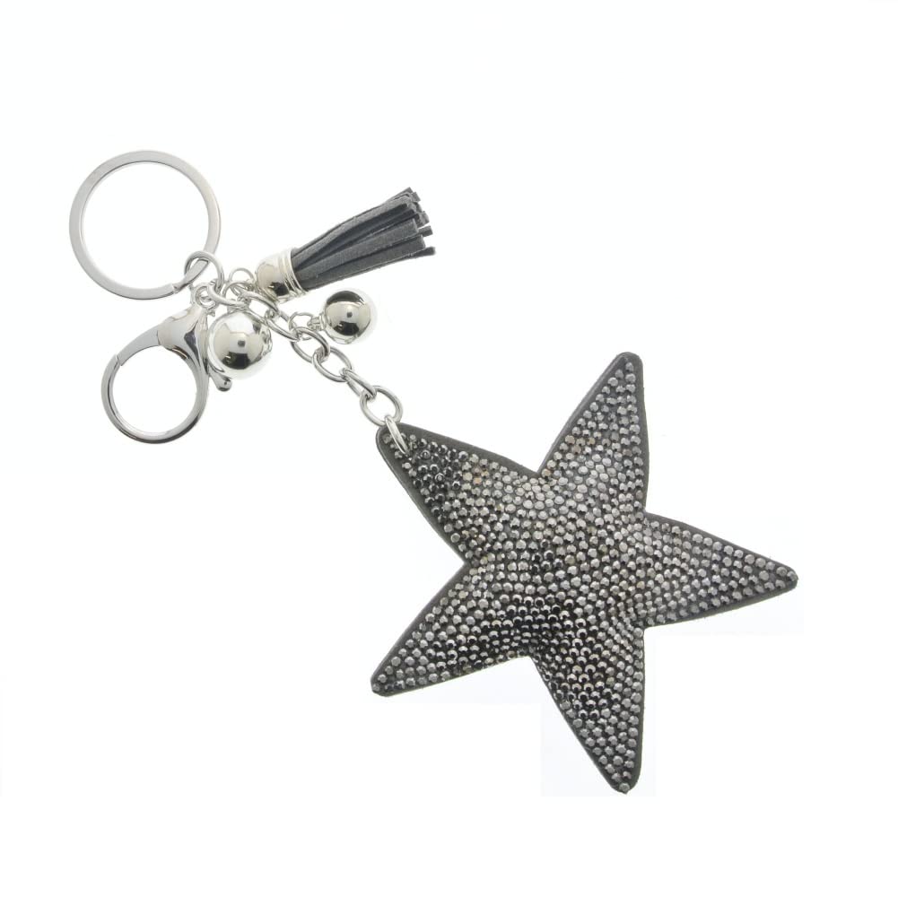 J & J LONDON Star Keyring/Bag Charm Diamante Bling Glitter Crystal Key Buckle for Women Girl (Hematite)