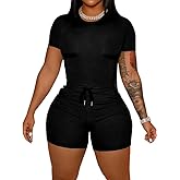 HBQ Women‘s 2 Piece Outfits Summer Sweatsuits Biker Short Workout Sets