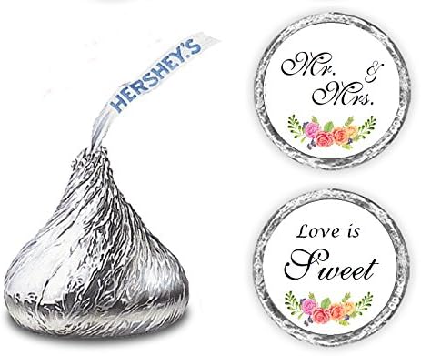 324 Floral Roses Love is Sweet Wedding Kisses Stickers. Kisses Wedding Stickers, Chocolate Drops Labels Stickers for Weddings, Bridal Shower Engagement Party Decorations, Favors for Hershey's Kisses