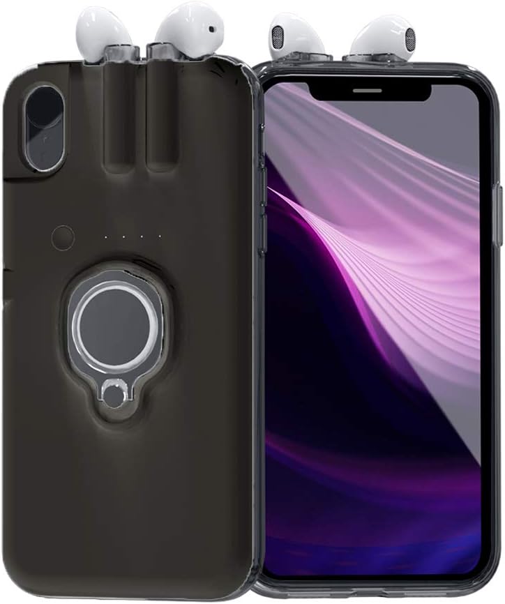 EZSMART Protective Case for iPhone with for Airpods 1 & 2 Charging Holder, 3-IN-1 Ultra Thin Shockproof Cover with Ring Holder Kickstand Magnetic Base for Car Mount Holder