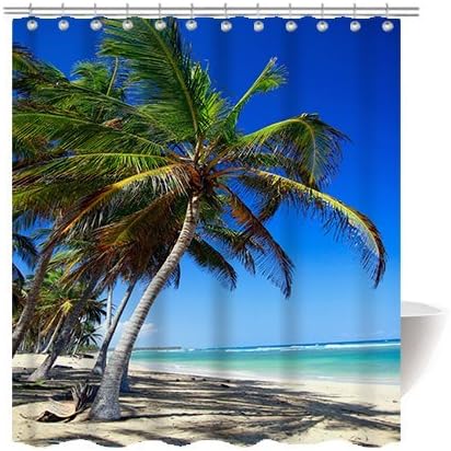 Gwein White Sand and Palm Trees Shower Curtain Polyester Fabric Mildew Proof Waterproof Cloth Shower Room Decor Shower Curtains 72x72