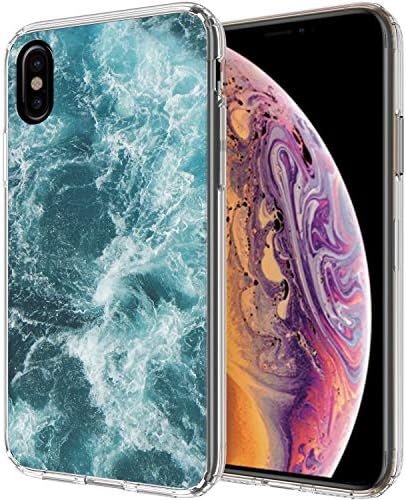 Ailiber Case for iPhone Xs and iPhone X, Blue Ocean Billow Spray Water Natural Texture Slim Light Soft TPU Shockproof Bumper Protective Cover for Apple iPhoneXs 2018 / iPhoneX 5.8inch - Sea Wave