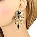 EleQueen Women's Antiqued-gold-tone Crystal Simulated Pearl Chandelier Teardrop Earrings Black