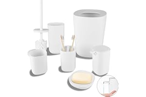 Bathroom Accessories Set, 6pcs Bathroom Accessory Set with Trash Can, Toilet Brush Set，Toothbrush Holder, Toothbrush Cup, Soa
