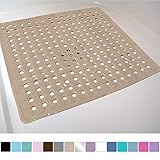 Gorilla Grip Original Bath, Shower, and Tub Mat (21x21), Machine Washable, Antibacterial, BPA, Latex, Phthalate Free, Square Bathroom Mats with Drain Holes, Suction Cups (Beige Opaque)