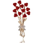 Elegant Rose Bouquet Brooch With Red Rhinestone Flowers