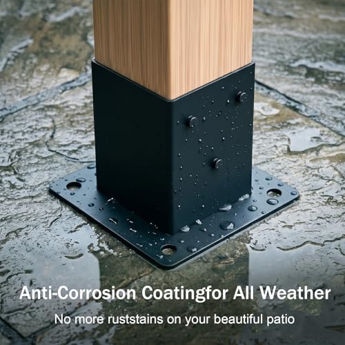 ORIGLE 4×4 Post Base 4Pack, Inner Size 3.6"x3.6" Post Brackets, Heavy Duty Powder-Coated Post Anchor Matte Black Wood Post Brackets for Pavilion Deck Railing