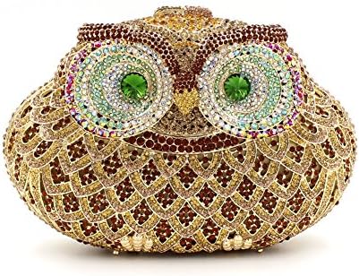 Owl Purses for Women Luxury Rhinestone Crystal Evening Clutch Bags Vintage Party (Gold)