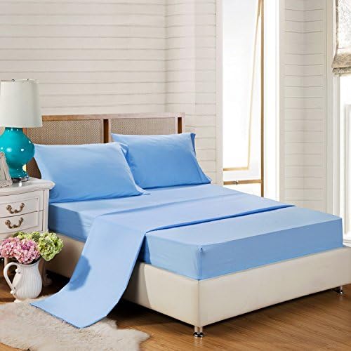 Bresanon Luxury Ultra Soft 100% Egyptian Cotton Quality 600 TC Solid Sheet Set 16" Deep Pocket Queen Size Light Blue