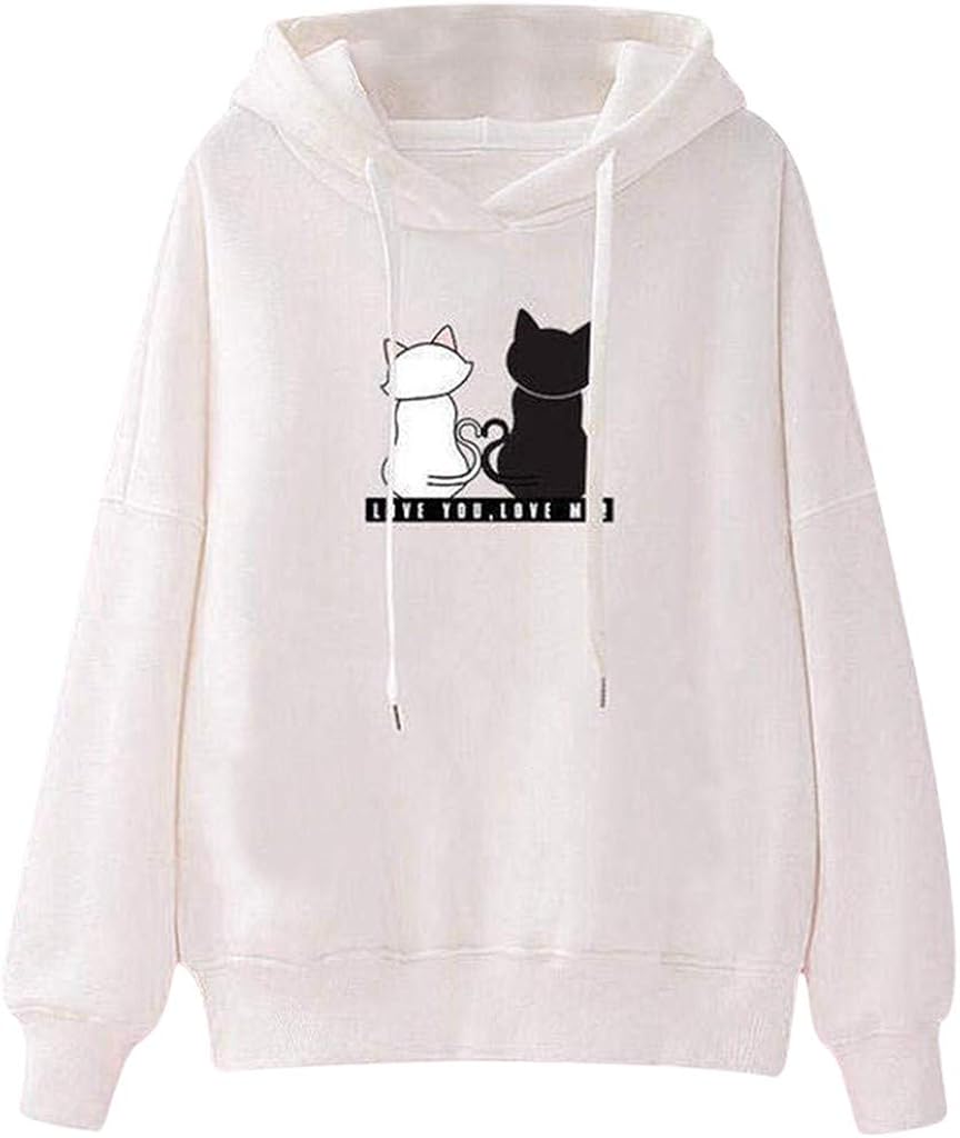 Fashion Cat Print Hoodie Women Casual Long Sleeve Hooded Sport Cute