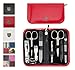 3 Swords Germany - brand quality 8 piece manicure pedicure grooming kit set synthetic leather case red - Made in Germany