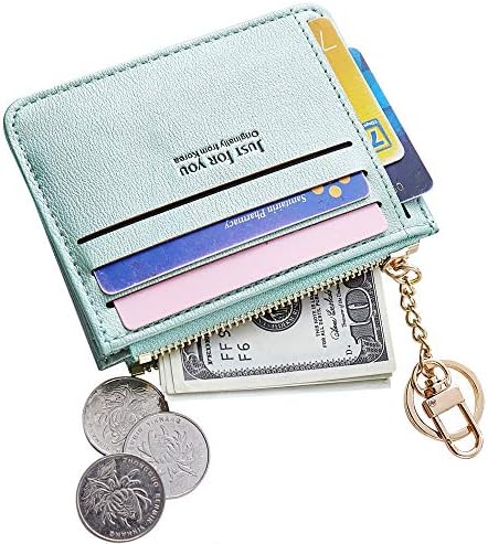 Cyanb Slim Leather Card Case Holder Front Pocket Wallet Change Purse for Women Girls keychain